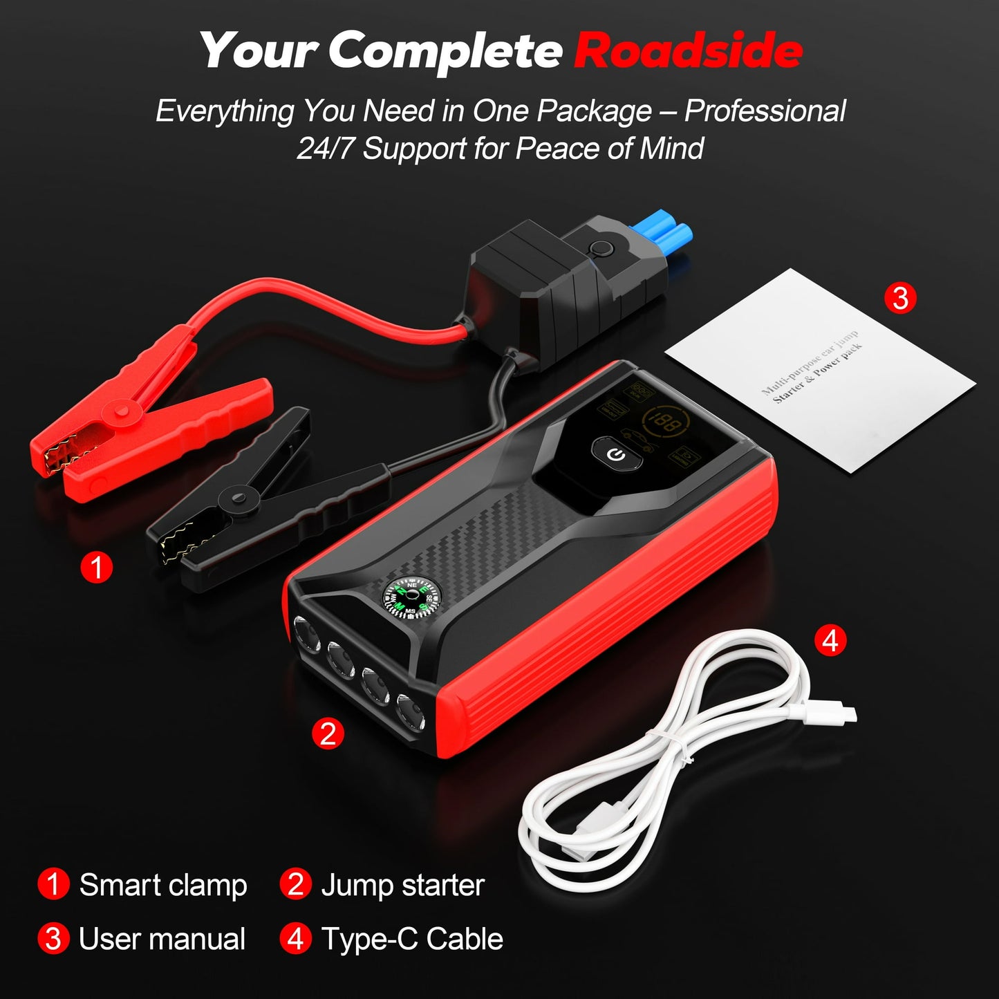 Floray 28000mAh Car Jump Starter – 12V Jump Pack for Gas & Diesel Engines with LED Light and USB Fast Charging