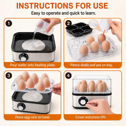 ICETear Electric Egg Cooker, 8 Egg Capacity Rapid Egg Steamer with Auto Shut Off, BPA Free for Soft Medium Hard Boiled Eggs & Egg Custard