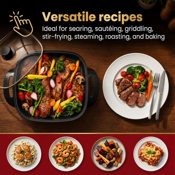 Casualife 5L Electric Hot Pot, Multi-Functional Non-Stick Electric Skillet with Vented Glass Lid, 5.3 Qt Family Size Cooker for Frying, Simmering & Boiling, Black