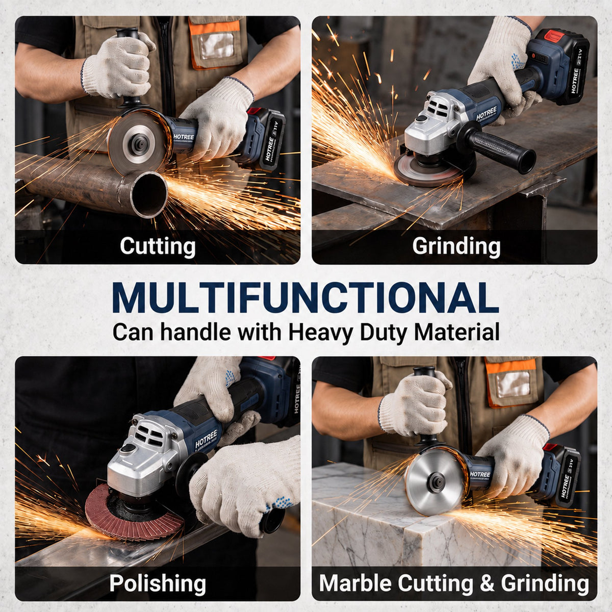 HOTREE 21V Cordless Brushless Angle Grinder Kit, 4-1/2 Inch, with 2 Batteries, Fast Charger, Cutting/Grinding/Polishing Accessories and Hard Case for Metal & Wood