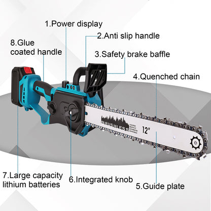 YAHHU 12 Inch Cordless Mini Chainsaw, Portable Handheld Electric Chainsaw, 21V Batteries 2 Pack, for Tree Pruning, Wood Cutting