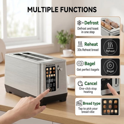 Suodoka 4-Slice Long Slot Toaster, Digital Touch Control with 6 Shade Settings, 5 Functions & 9.84" Extra-Wide Slots