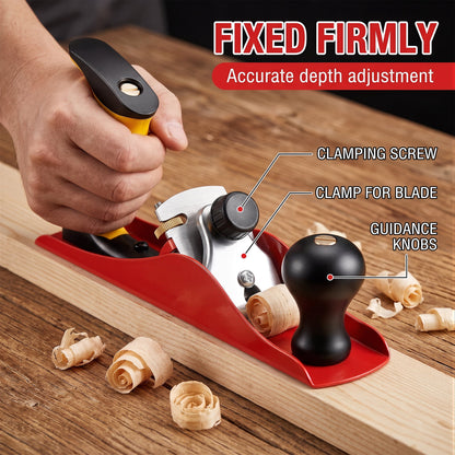 OHHANI Adjustable Metal Wood Hand Plane with Carbon Steel Blade, Professional Planer for Woodworking and DIY, Red
