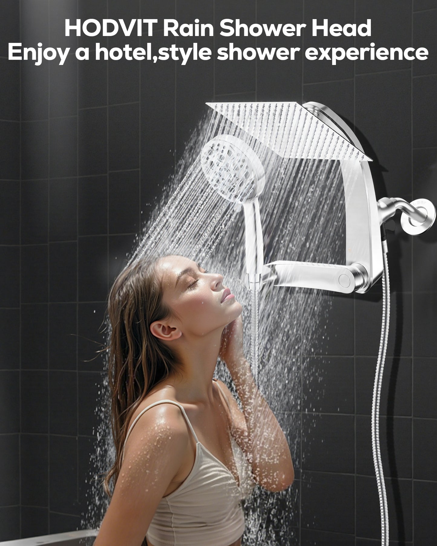 Hodvit High Pressure Rainfall Shower Head 10 Spray Handheld Showerhead Combo, 360° Degree Rotating Extension Arm, New