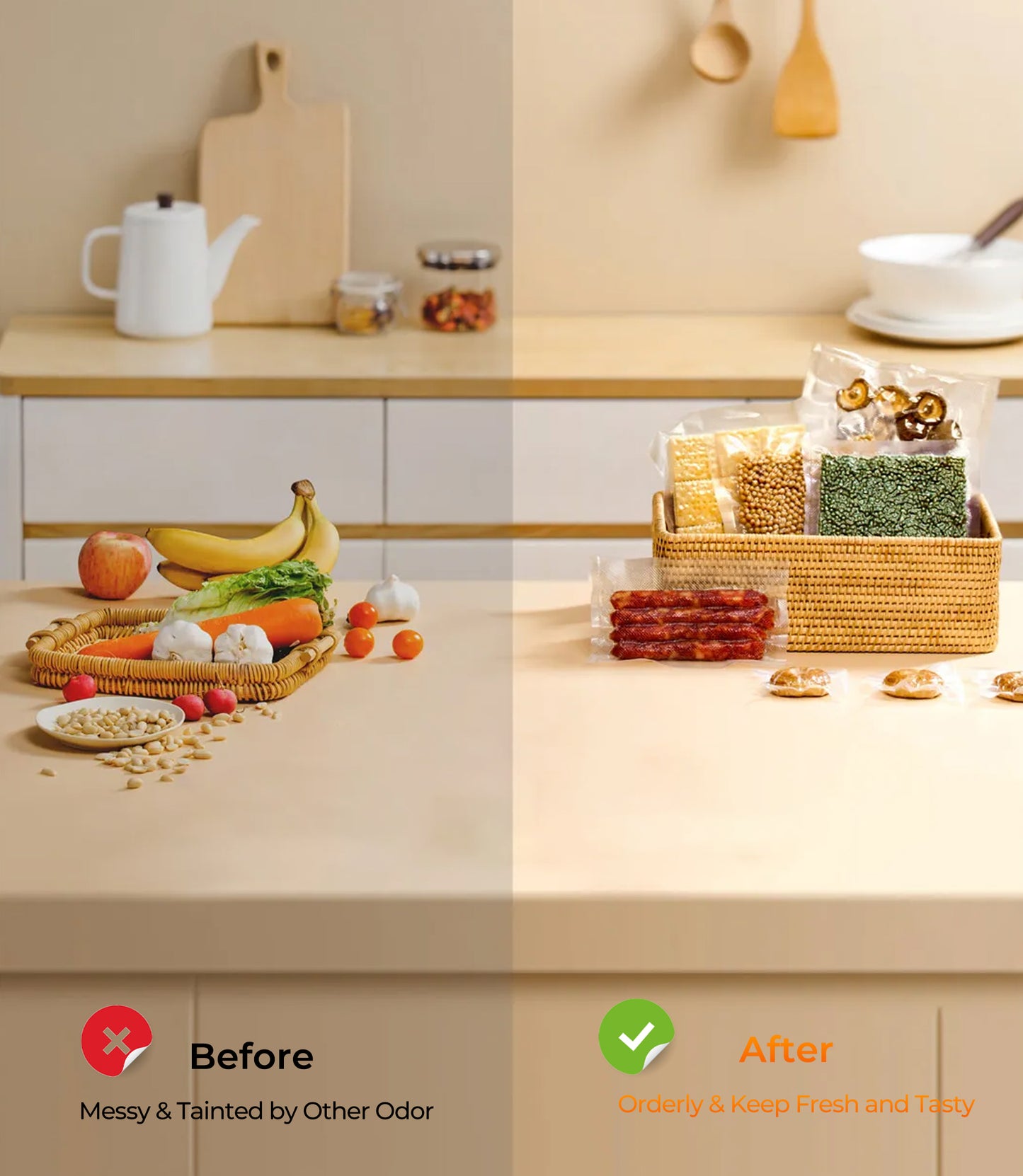 Rupoun Vacuum Sealer Bags for Food, 2 Rolls 11" X 50', Storage Seal Bag Rolls for Food