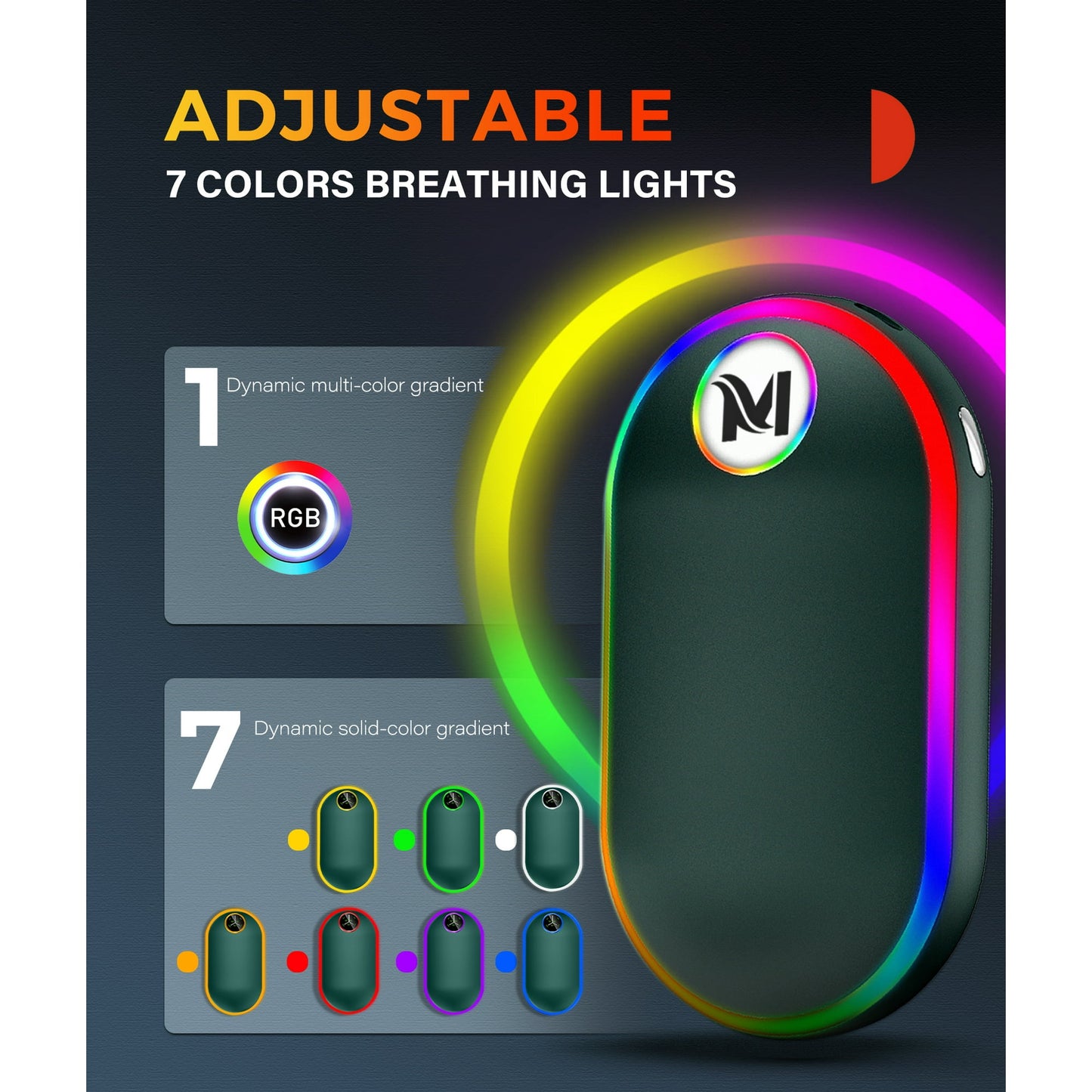 Madala Hand Warmers, 10000Mah Hand Warmers Rechargeable, 7 Changing Colors Lights Electric Hand Warmers, Reusable Hand Warmer for Raynauds, Outdoors, Hunting, Golf, Camping, Women Mens Gifts(Green)