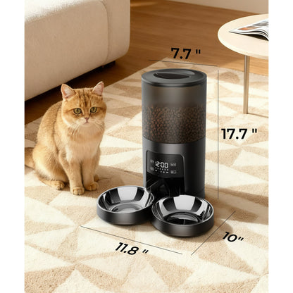 Tolobeve Automatic Cat Feeder for 2 Cats, 2-Way Splitter Timed Cat Dry Food Dispenser with 2 Bowls