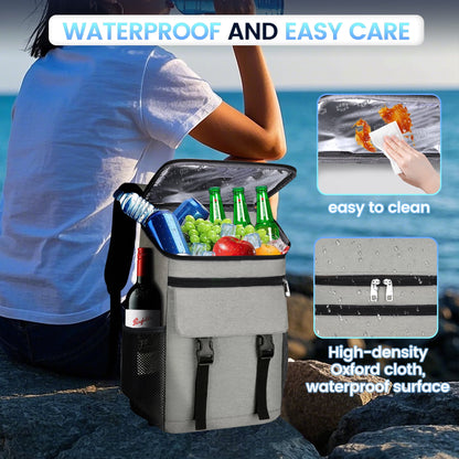 OHHANI Backpack Cooler, 30 Can Insulated Soft Cooler Bag, Waterproof Leakproof Portable for Camping, Beach, Picnic, Hiking, BBQ, Gray