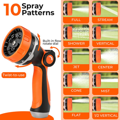 OHHANI Hose Nozzle with 10 Spray Patterns, Thumb Control High, Pressure Garden Hose Nozzle for Car Washing, Watering Plants and Lawns