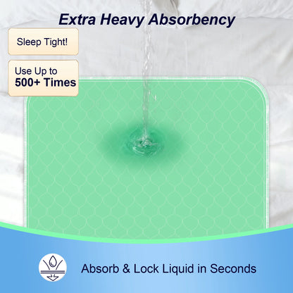BOKYAN Washable Bed Pads 2 Pack 34"x 52", Reusable Incontinence Underpads with Extra Absorbency for Diaper Changing, Pee Pads, Puppy Pads, Waterproof Floor Protector, Green and Blue