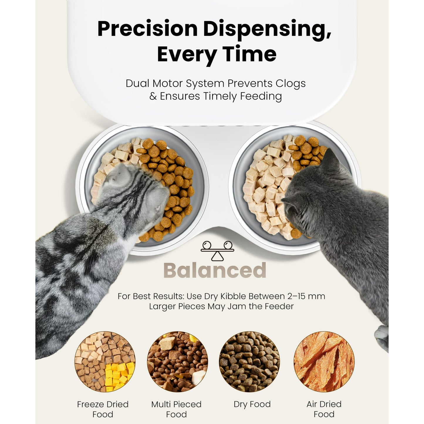 Automatic Cat Feeders for 2 Cats, Timed Auto Feeder Cat Food Dispenser, White, 5L with Double Bowls