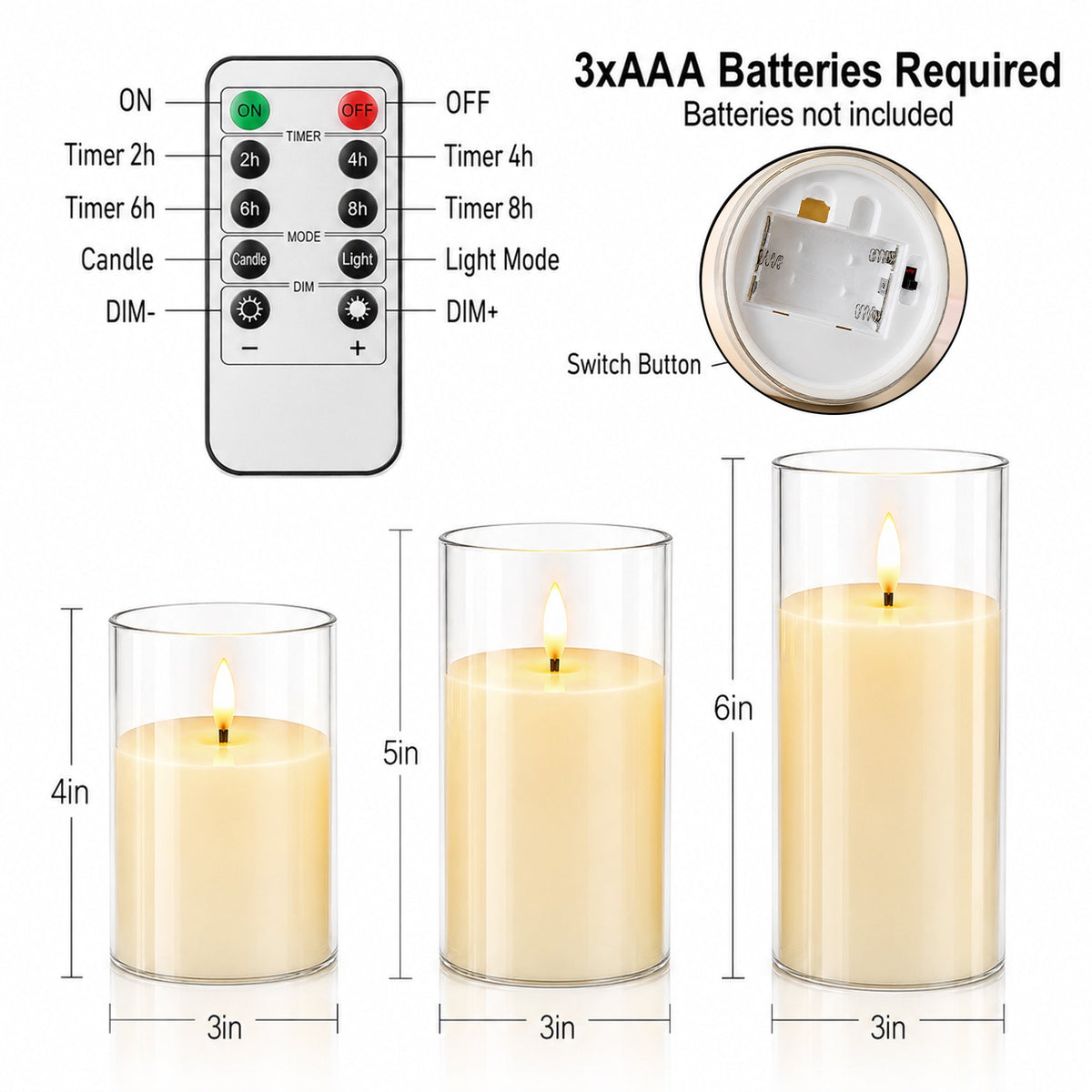 AOLIGO Flameless Candles Set of 3, Flickering LED Pillar Candles with Remote Timer for Home Wedding Holiday Decor