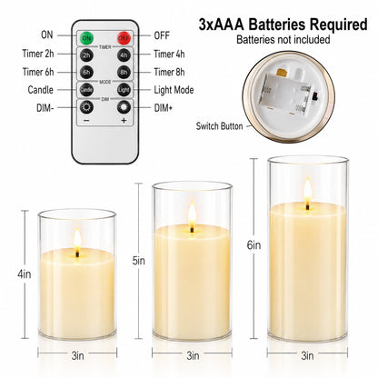AOLIGO Flameless Candles Set of 3, Flickering LED Pillar Candles with Remote Timer for Home Wedding Holiday Decor