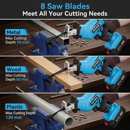 HOTREE Cordless Reciprocating Saw with LED Light, Variable Speed, 2 x 2.0Ah Batteries, Blades Kit for Wood, Metal, PVC Cutting