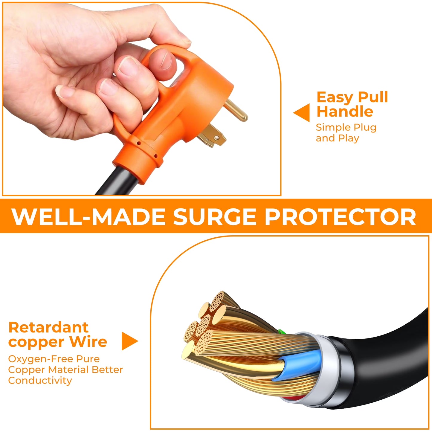 MORSUMA RV Surge Protector 30 Amp, Smart RV Power Protector with LED Display, 18000J, Auto Shut-Off & Reset, Waterproof, Orange