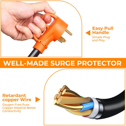 MORSUMA RV Surge Protector 30 Amp, Smart RV Power Protector with LED Display, 18000J, Auto Shut-Off & Reset, Waterproof, Orange