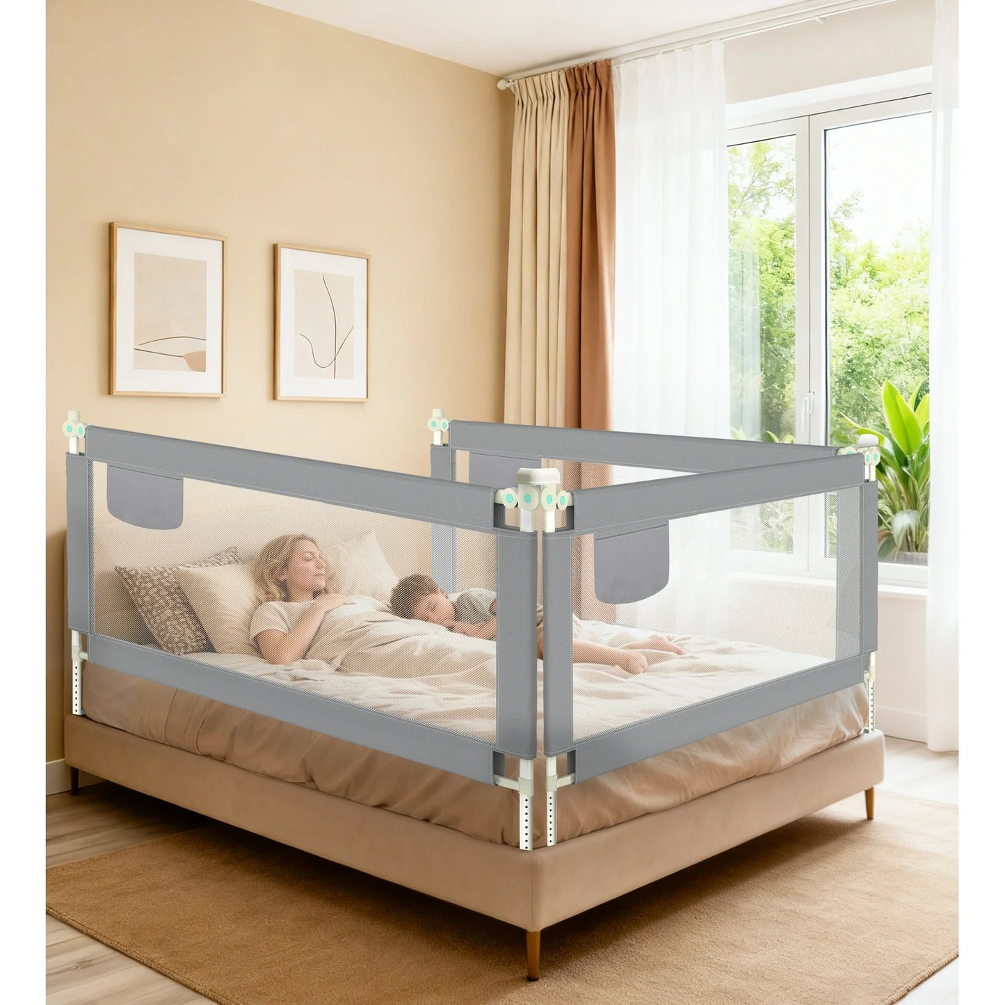 RUPOUN L-Shaped Toddler Bed Rail for Kids – Safety Guardrail, Universal Fit for Mattresses, Easy Installation, 1.5m Large Size, Gray