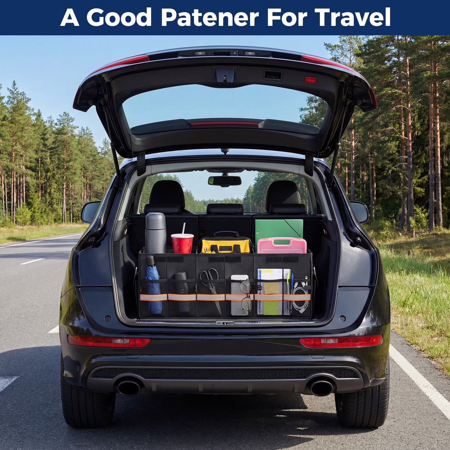 MORSUMA Trunk Organizer for Car SUV Truck, 100L Collapsible Car Storage Organizer with Dividers, Heavy Duty Oxford Fabric