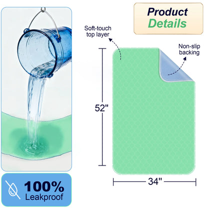 BOKYAN Washable Bed Pads 2 Pack 34"x 52", Reusable Incontinence Underpads with Extra Absorbency for Diaper Changing, Pee Pads, Puppy Pads, Waterproof Floor Protector, Green and Blue