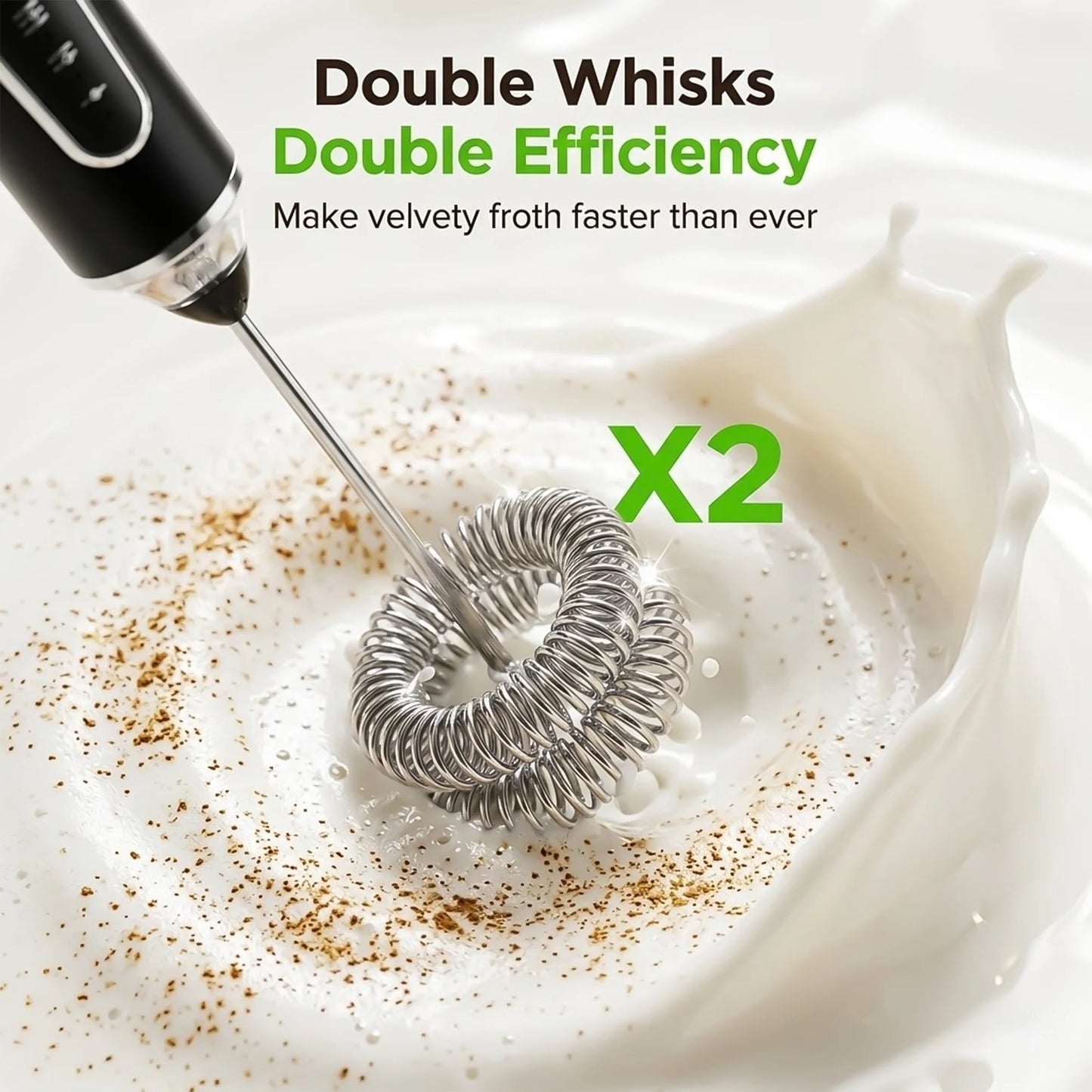 M Buder Milk Frother, Handheld Foam Maker and Electric Egg Whisk, 3 Speed Rechargeable Coffee Frother Wand with 2 Detachable Whisks, Black
