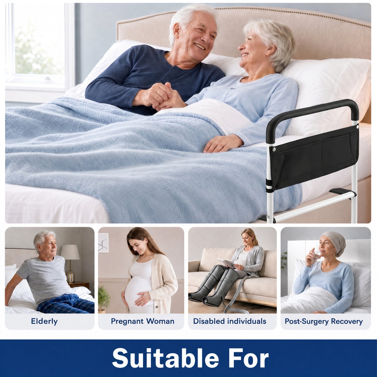 YCPINGC Bed Assist Rails for Seniors, Adjustable Bed Rails for Elderly Adults with Safety Guard, Storage Bag, Fixing Strap, Grounding