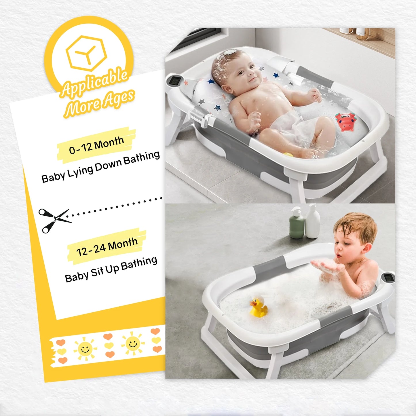 LAZIOEGR Baby Bathtub Collapsible Bathtub for Newborn, Portable Bathtub, Gray