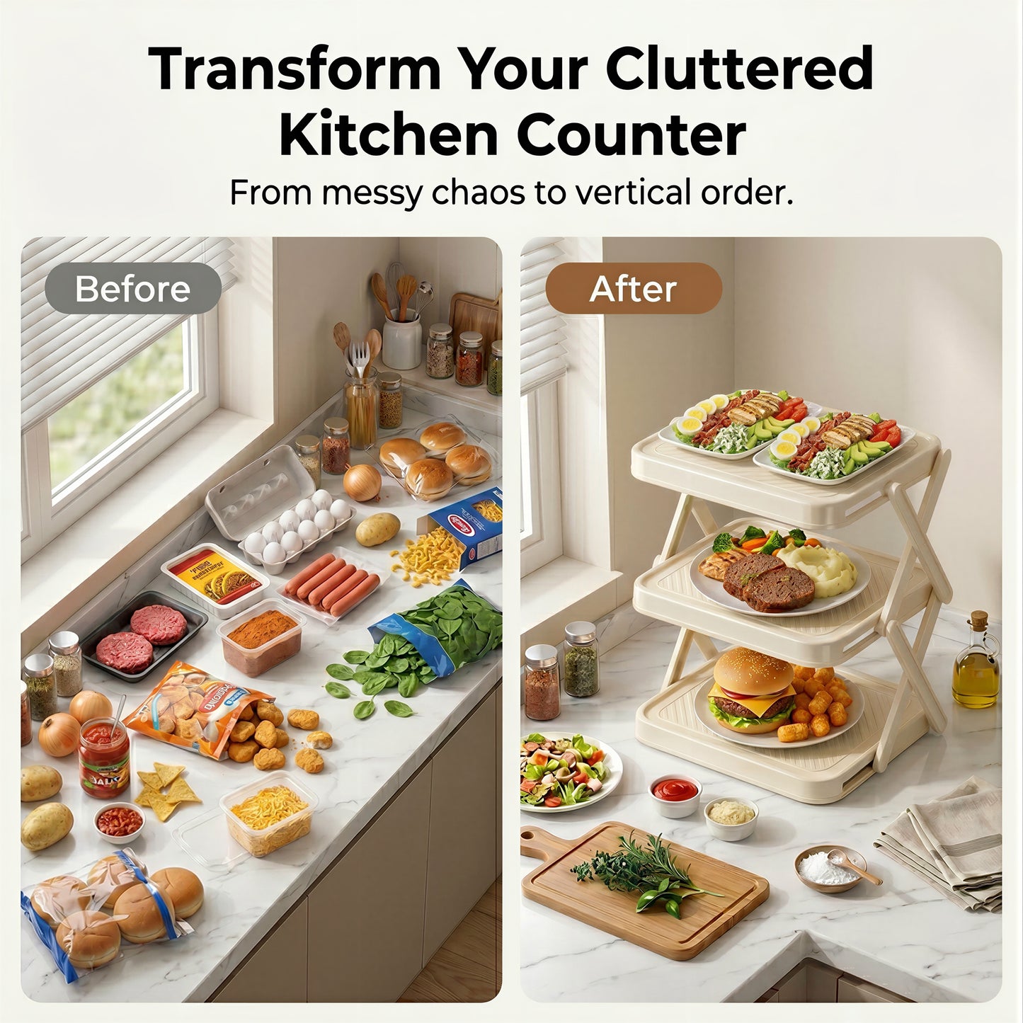 Alylo Kitchen Countertop Plate Organizer and Foldable Food Prep Rack, 3-Tier, ABS Plastic