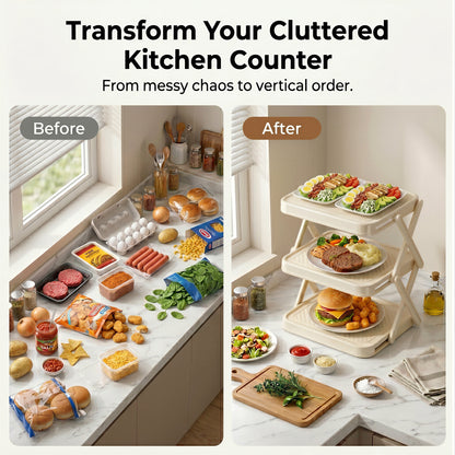Alylo Kitchen Countertop Plate Organizer and Foldable Food Prep Rack, 3-Tier, ABS Plastic