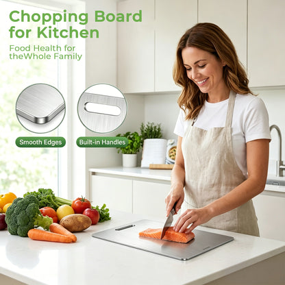 M Buder Stainless Steel Cutting Board, 11”X15.35” Double Sided Cutting Board for Kitchen, Metal Cutting Board for Meat, Fruits, Vegetables