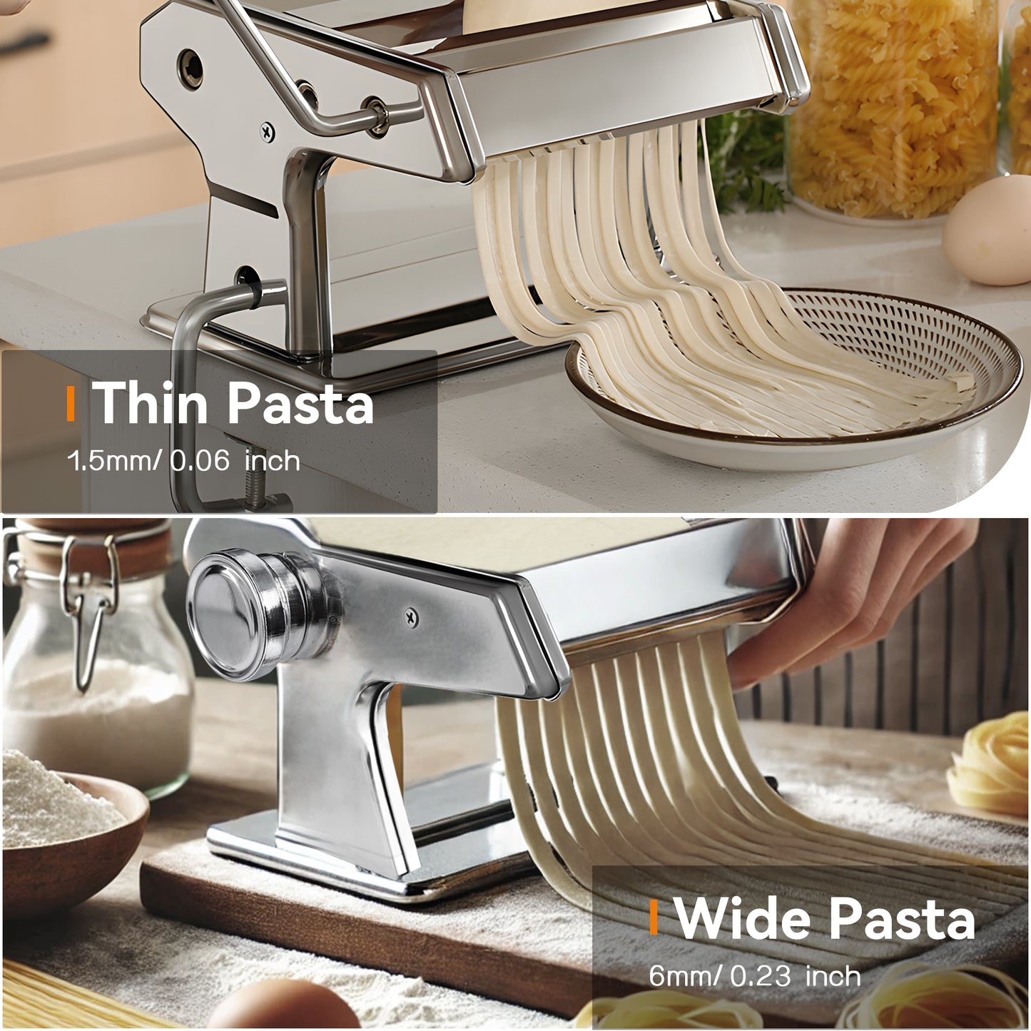 M Buder Pasta Maker Machine, 9 Adjustable Thickness with 2 Cutting Widths Noodles Maker, Silver