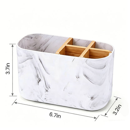 AOLIGO 5 Slot Toothbrush Holder for Bathroom, Electric Toothbrush Organizer with Removable Compartment,  Marble White