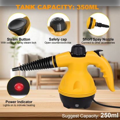 BIMZUC Handheld Steam Cleaner, 2500W Multi-Surface Cleaner with 10 Accessories, Compact Design, Yellow
