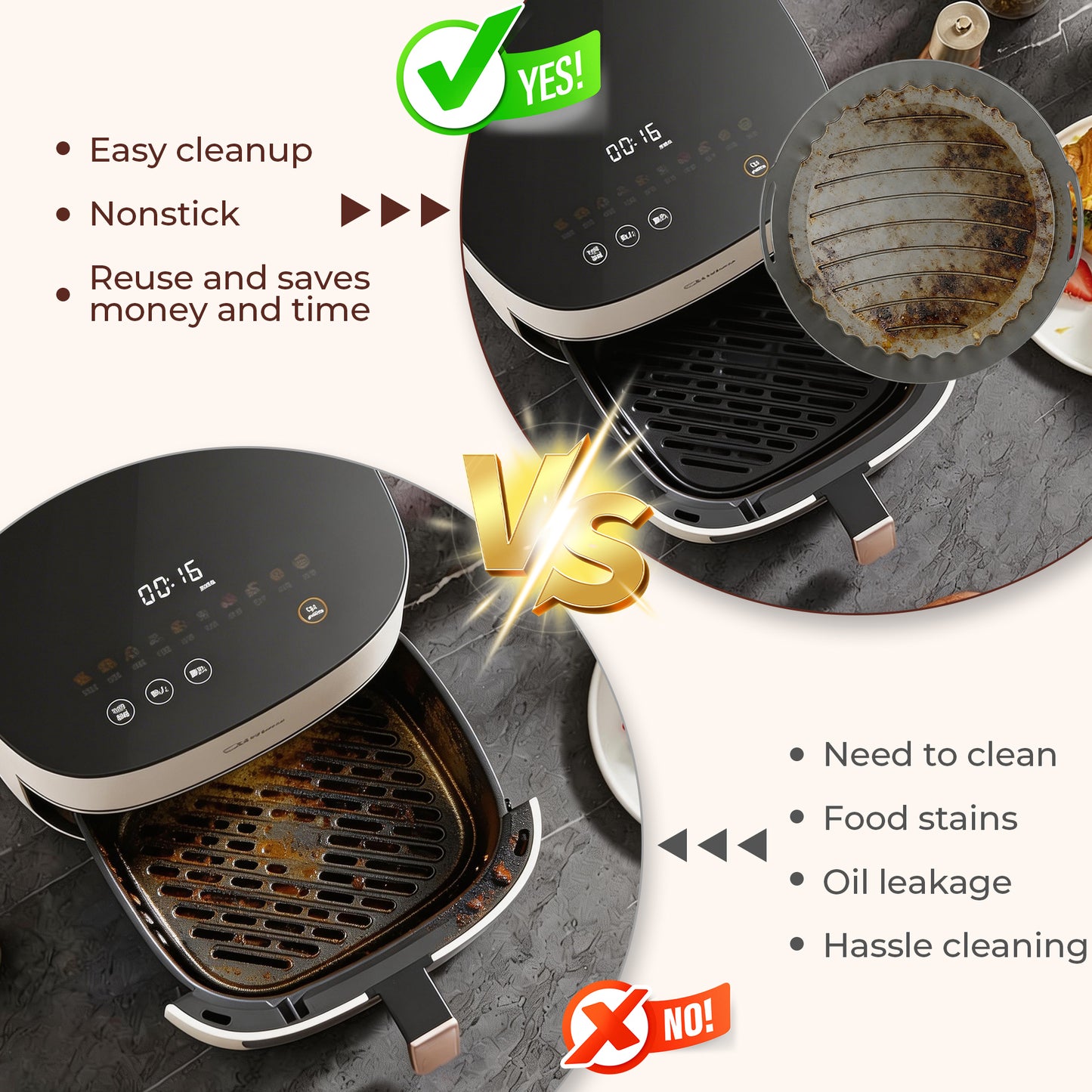 M Buder 2 Pack Silicone Air Fryer Liners, 4-7 QT Air Fryers, Reusable Food Grade Basket Bowl, Replacement for Parchment Paper, Baking Tray Oven Accessories, Round Gray&Black (Top 7.9in, Bottom 6.7in)