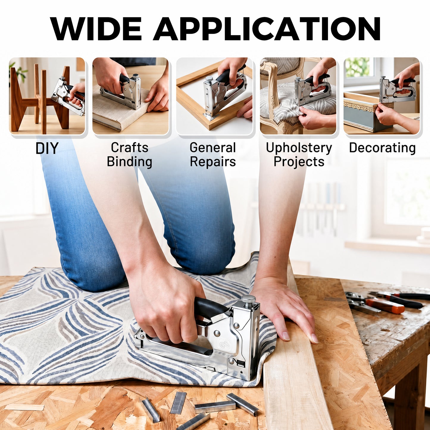 LZSDS 3 in 1 Heavy Duty Staple Gun for Woodworking, Manual Nail Gun Brad Nailer with Remover for Upholstery Carpentry DIY