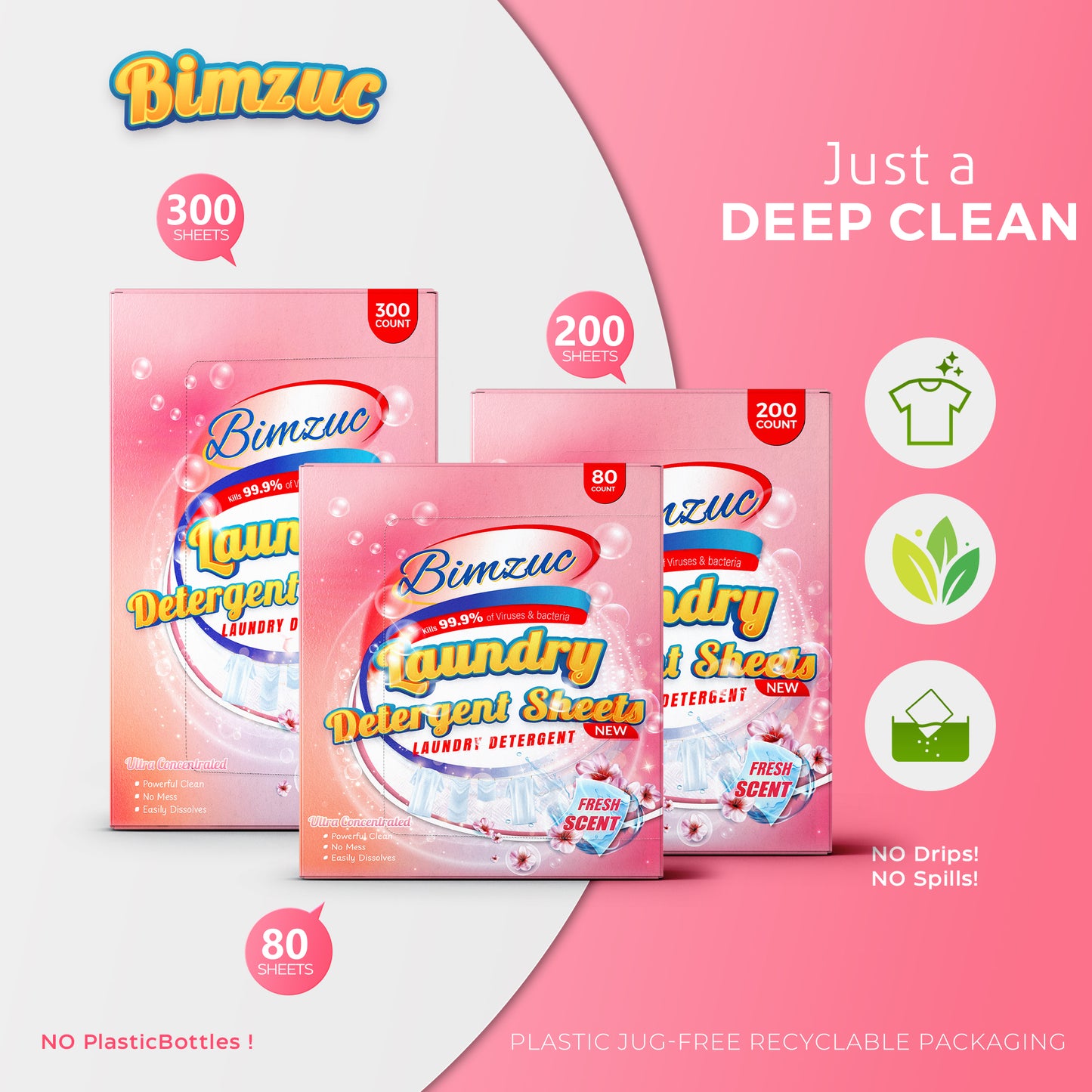 BIMZUC Laundry Detergent Sheets, 200 ct, up to 400 Small Loads, Eco Washing Supplies, Linen Scent
