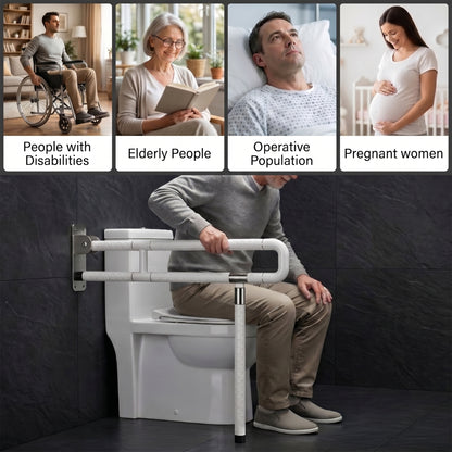 AOLIGO Foldable Toilet Grab Bar with Leg Support, Handicap Grab Bars for Bathroom, Toilet Safety Rails for Elderly Pregnant and Disabled