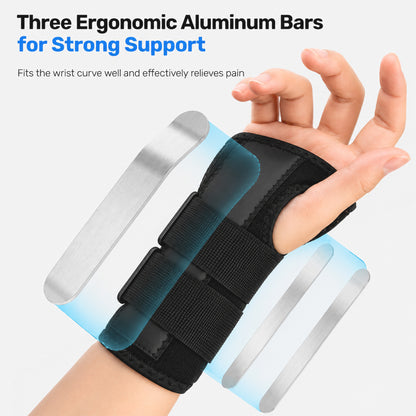 BOKYAN 2PCS Carpal Tunnel Wrist Brace, Adjustable Metal Splint Wrist Stabilizer for Tendonitis Arthritis, All Day Wear, Black