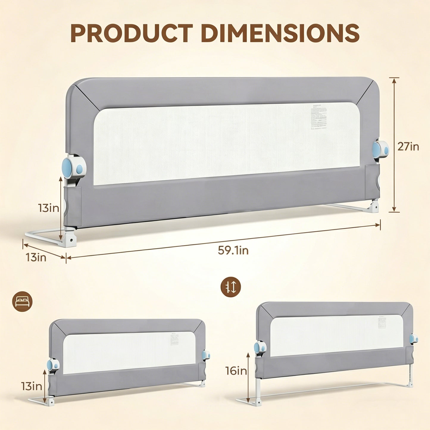 Bed Rails for Toddlers, Baby Bed Rail Guard Foldable Toddler Bed Rail (Gray, 59in Sizes)