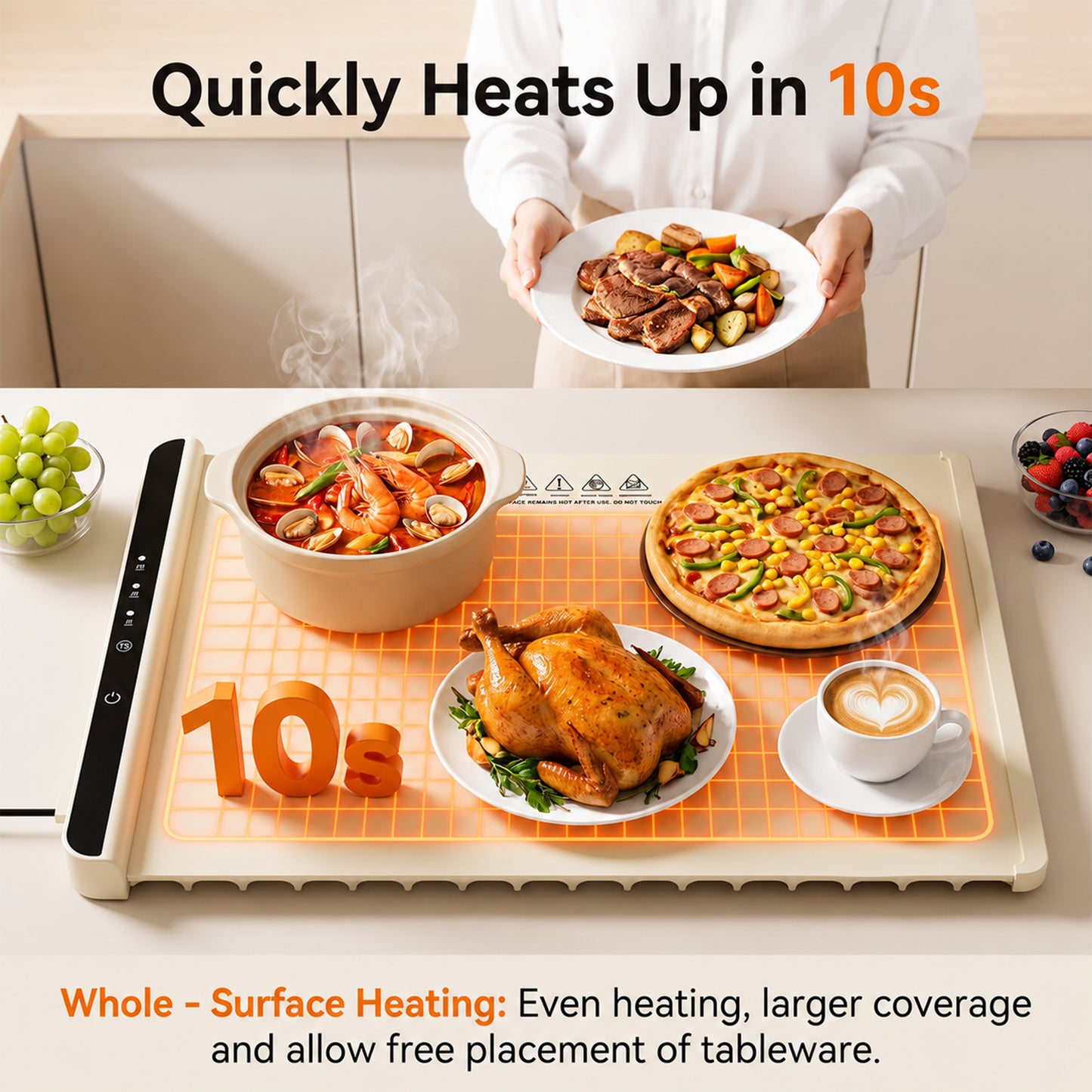 M Buder Food Warming Tray, Electric Warmer Mat, Portable Warmer for Party, Family Dinner, Residential, 3 Adjustable Temperature and Timer