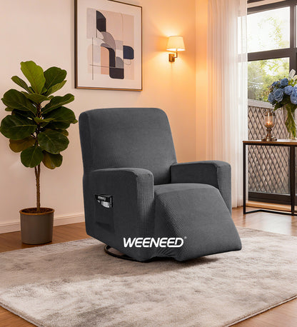 WEENEED Recliner Chair Cover, Stretch Polyester One-Piece Slipcover with Side Pocket, Universal Fit Sofa Protector for Pets and Home Décor, Dark Gray