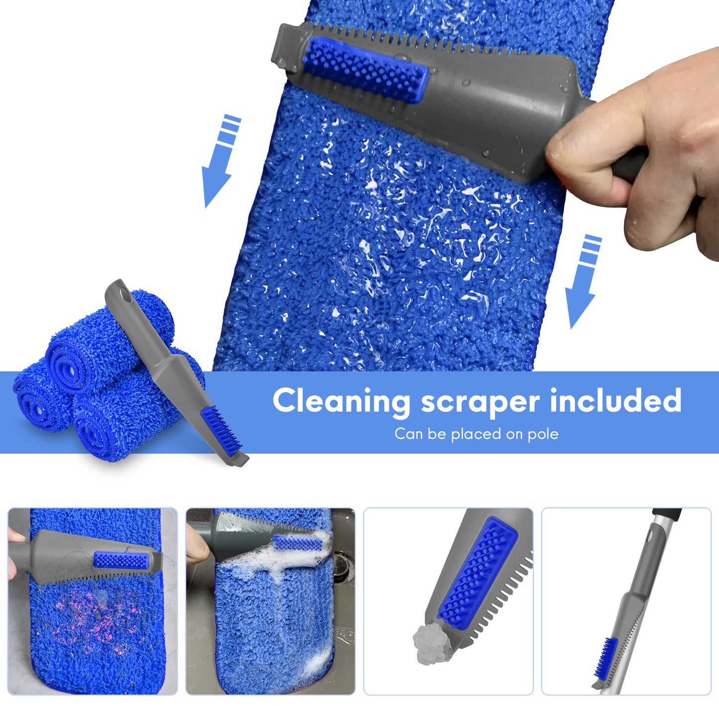 BIMZUC Spray Mop for Floor Cleaning Wet, with 14 oz Refillable Bottle and 3 Washable Microfiber Pads Home or Commercial Use, Blue