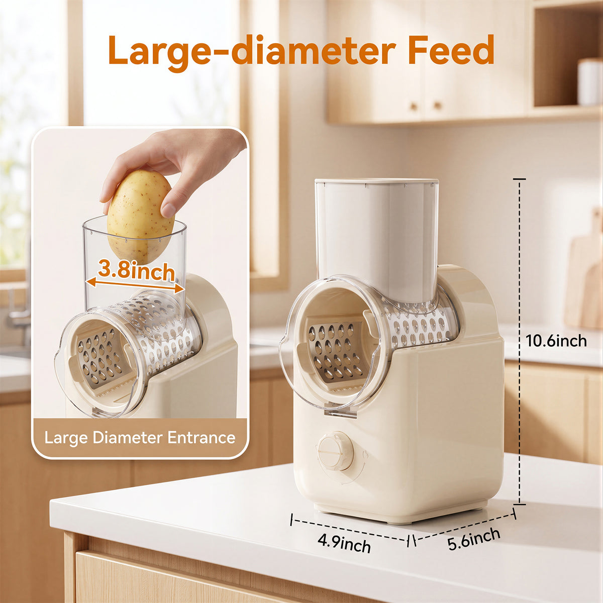 M Buder Electric Cheese Grater, 6 Blades Electric Grater for Home Kitchen, One-Touch Control Electric Cheese Shredder, Mandoline Slicer, Beige