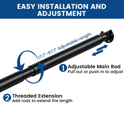 Riousery Heavy Duty Closet Rod, 17.7-67.7 Inch Adjustable Metal Closet Bar, Wall Mounted Clothes Hanging Rod, Sturdy Design, Matte Black