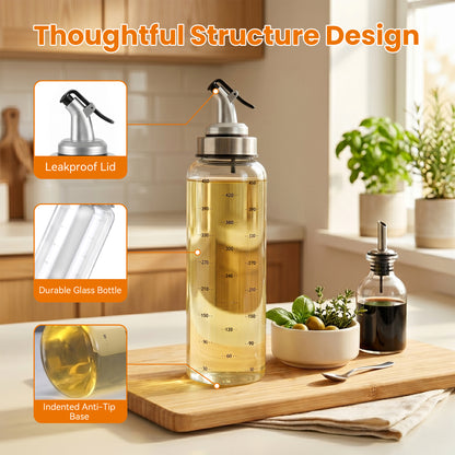Riousery Glass Honey Dispenser Bottle, 17oz (500ml) No-Drip Syrup Dispenser with Measurement Marks, Stainless Steel & Glass, Leakproof Lid for Honey, Oil, Syrup