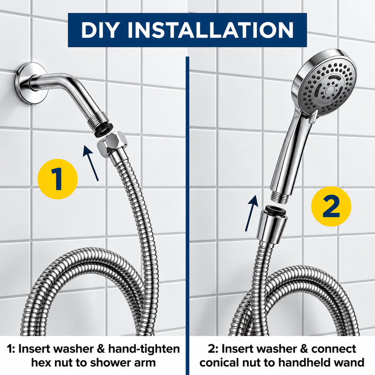 Lzsds 60-Inch 304 Stainless Steel Flexible Shower Hose with G1/2 Connection for Handheld Shower Heads, Chrome