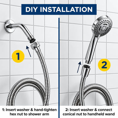 Lzsds 60-Inch 304 Stainless Steel Flexible Shower Hose with G1/2 Connection for Handheld Shower Heads, Chrome