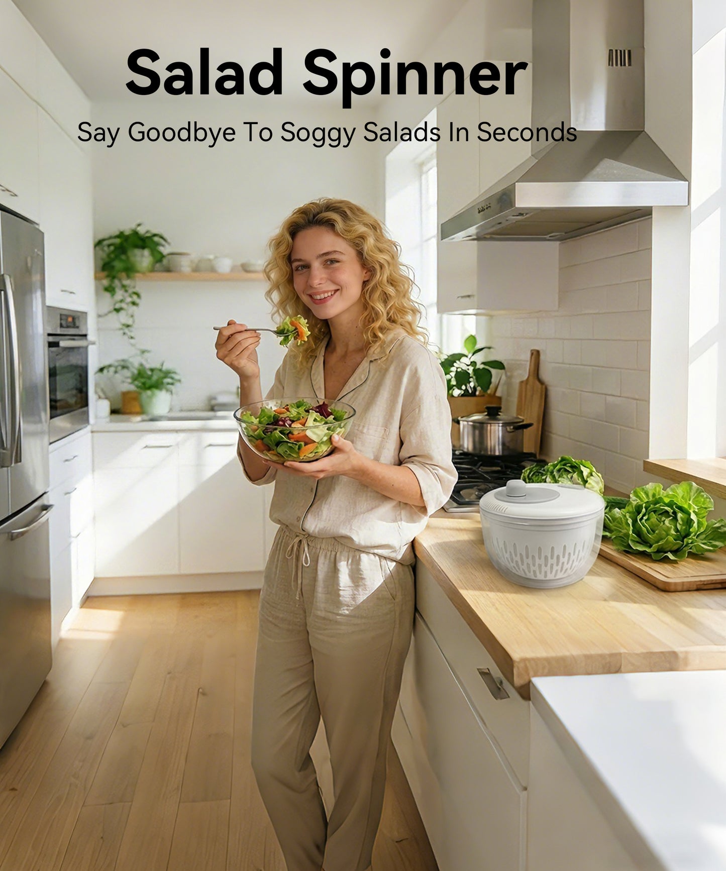 M Buder Salad Spinner, Vegetable Fruit Washer Dryer and Chopper, Lettuce Spinner with 5 Blade Slicer Shredder, 4500ML Slalad Bowl , White