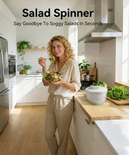 M Buder Salad Spinner, Vegetable Fruit Washer Dryer and Chopper, Lettuce Spinner with 5 Blade Slicer Shredder, 4500ML Slalad Bowl , White