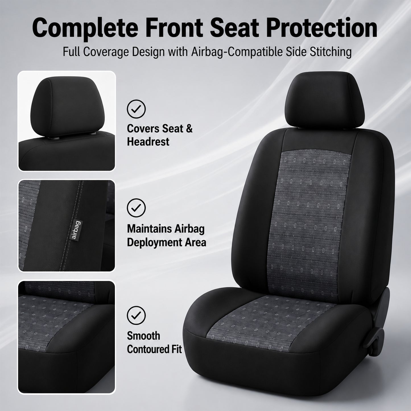 FLORAY Universal Car Seat Covers Full Set for Sedans & Compact SUVs, Airbag Compatible Auto Seat Protectors, Front & Rear Bench, Black
