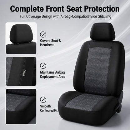FLORAY Universal Car Seat Covers Full Set for Sedans & Compact SUVs, Airbag Compatible Auto Seat Protectors, Front & Rear Bench, Black